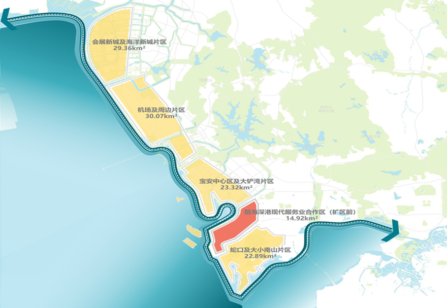 2021年9月6日，中共中央、国务院印发《全面深化前海深港现代服务业合作区改革开放方案》，明确新的前海合作区实施范围总面积由原来的14.92平方公里扩展至120.56平方公里?？占涓?，动力更强，必将掀起中国改革开放再出发的新浪潮。