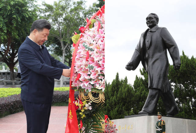 10月14日下午，习近平来到莲花山公园，向邓小平同志铜像敬献花篮。新华社记者 王晔 摄