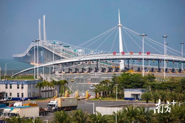 港车通过港珠澳大桥珠海公路口岸驶入广东，香洲区是“港车北上”、“澳车北上”的首站。南方+记者 钱文攀 摄