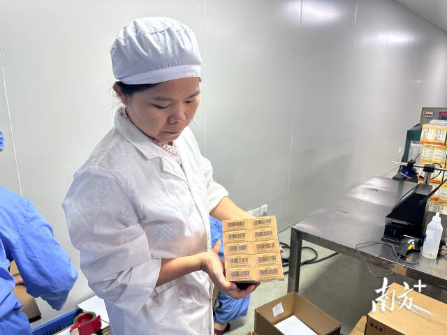 在广东恒健制药有限公司生产车间内，“位元堂”的麝香活络油已完成灌装与包装，赋上药品溯源码后，正式下生产线。