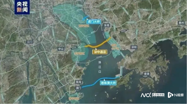 珠江口建成通车的多座大桥，联通东西两岸的城市群。图源：央视新闻
