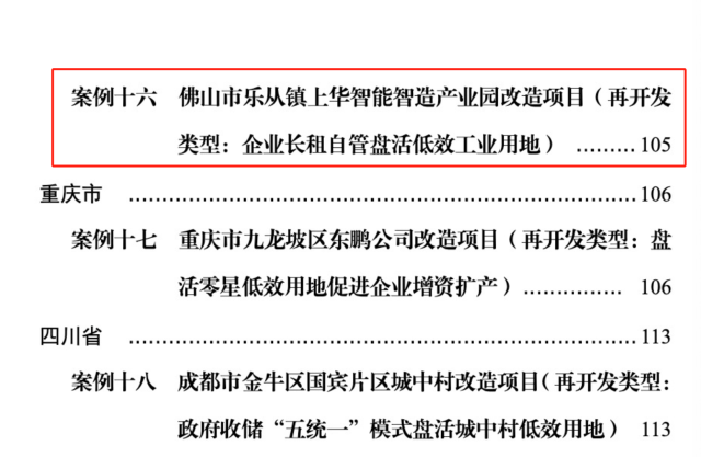 上华产业园作为“企业长租自营盘活低效工业用地”的典型入选。