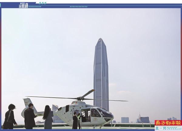 “东部通航”空中的士从福田大中华起飞至坪山燕子湖会展中心，飞行时间仅需13分钟。