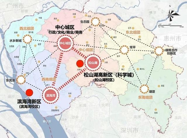 大湾区大学按照“一校两区”同步启动、分期建设的总体思路，推进松山湖校区和滨海湾校区的校园建设。