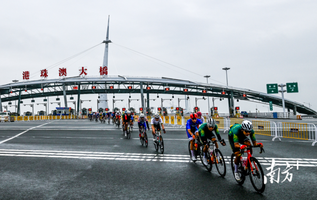 2024粤港澳公路自行车赛，选手们途经港珠澳大桥。南方+记者 钱文攀 摄