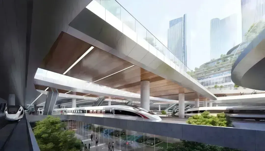 西丽高铁枢纽（规划效果图）。图源：中铁第四勘察设计院集团