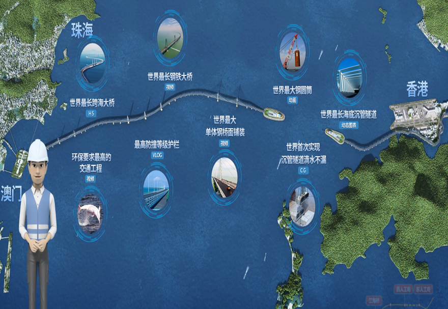 港珠澳大桥创造了众多“中国之最”“世界之最”——它是世界最长跨海大桥，拥有世界最长海底沉管隧道，是世界最长钢结构桥梁……设计使用年限首次采用120年的标准。设计速度100千米/小时，桥面为双向六车道高速公路，采用世界最大尺寸高阻尼橡胶隔震支座，支座承载力约3000吨，能抵抗16级台风、8级地震及30万吨巨轮撞击。